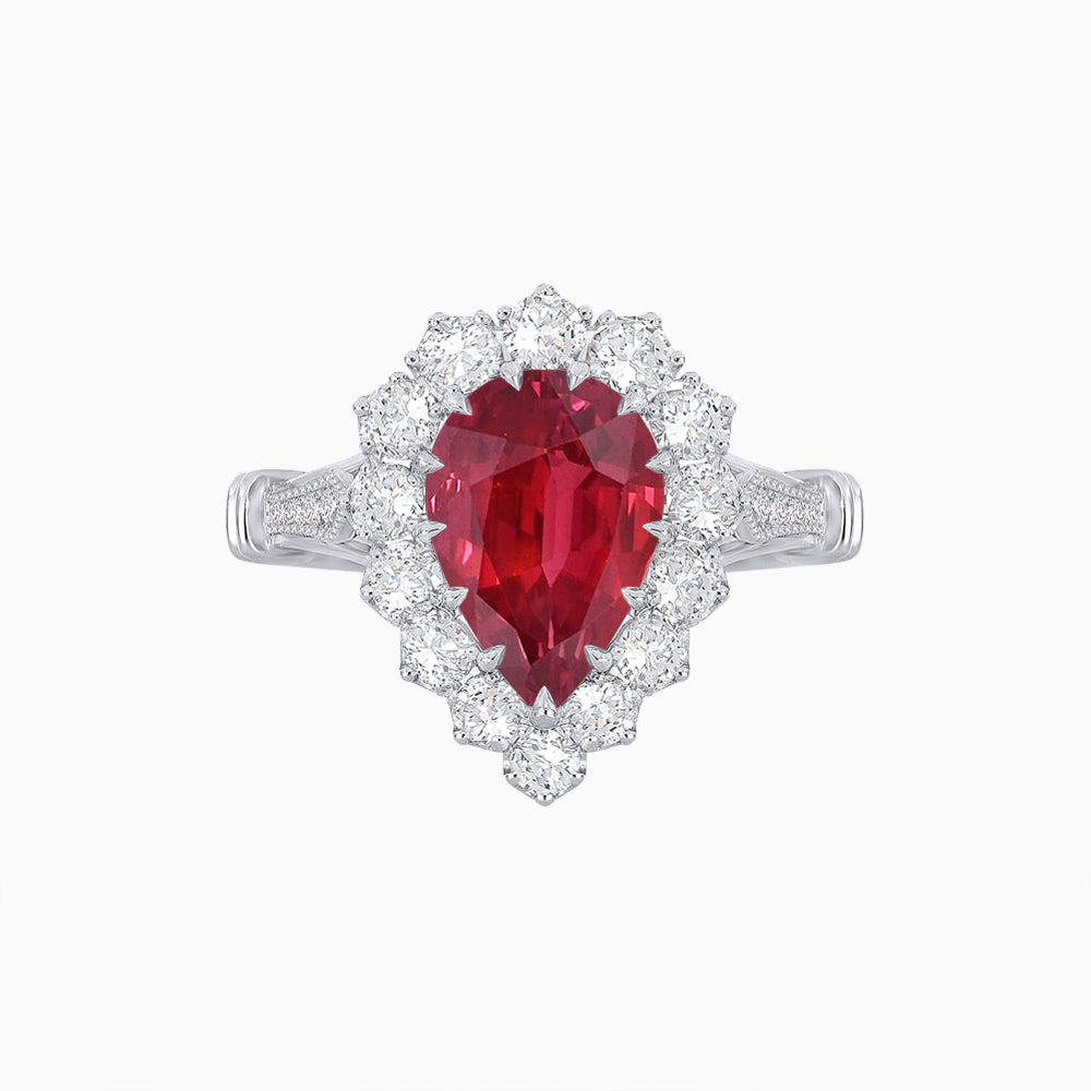 Vintage Style Pear-Shaped Halo Ring with Customizable Center Stone