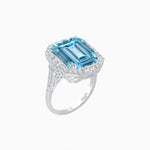 Load image into Gallery viewer, Art Deco Style Emerald Cut Semi-Precious Gemstone Ring with Octagonal Diamond Halo