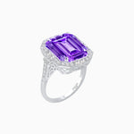 Load image into Gallery viewer, Art Deco Style Emerald Cut Semi-Precious Gemstone Ring with Octagonal Diamond Halo
