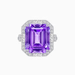Load image into Gallery viewer, Art Deco Style Emerald Cut Semi-Precious Gemstone Ring with Octagonal Diamond Halo