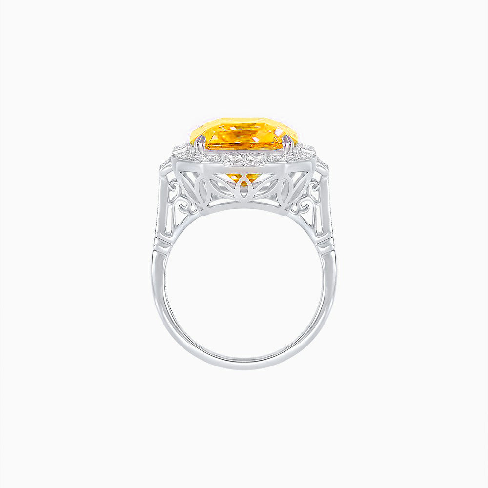 Art Deco Style Emerald Cut Semi-Precious Gemstone Ring with Octagonal Diamond Halo
