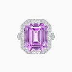 Load image into Gallery viewer, Art Deco Style Emerald Cut Semi-Precious Gemstone Ring with Octagonal Diamond Halo