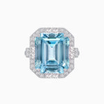 Load image into Gallery viewer, Art Deco Style Emerald Cut Semi-Precious Gemstone Ring with Octagonal Diamond Halo