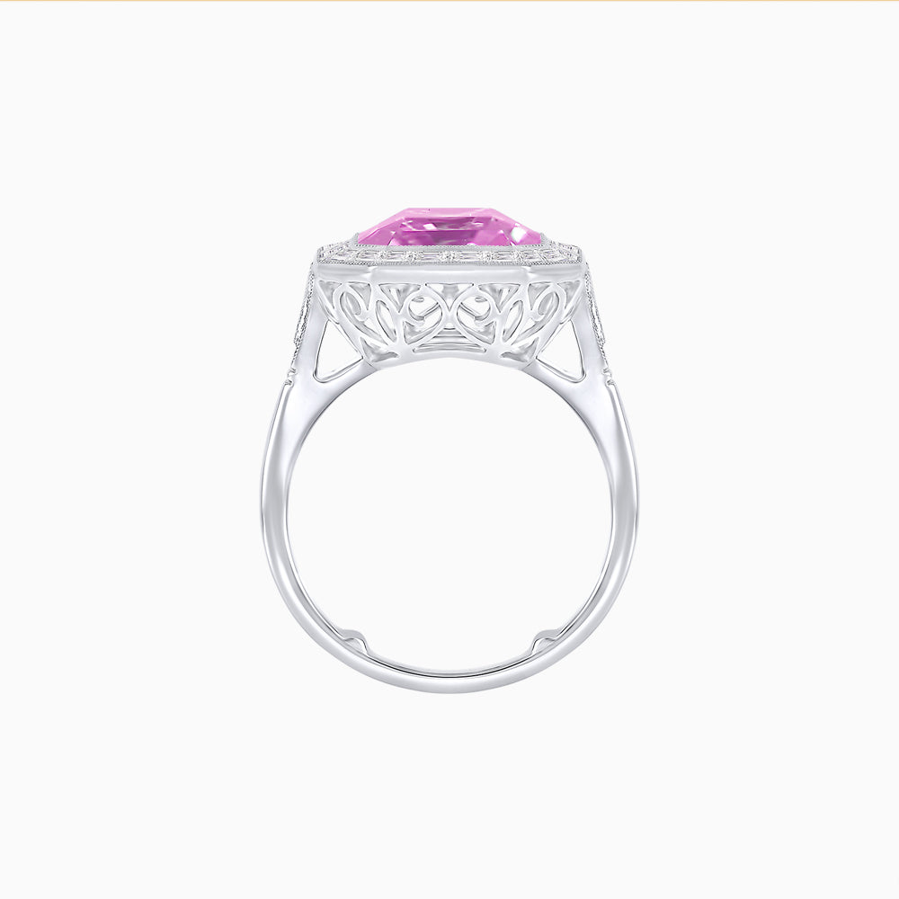 Art Deco Style Emerald Cut Gemstone Ring with Baguette Diamond Halo