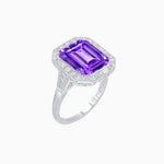 Load image into Gallery viewer, Art Deco Style Emerald Cut Gemstone Ring with Baguette Diamond Halo