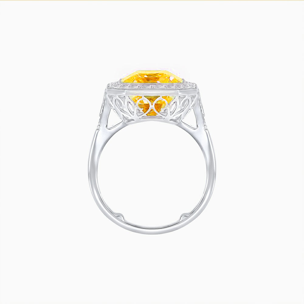 Art Deco Style Emerald Cut Gemstone Ring with Baguette Diamond Halo