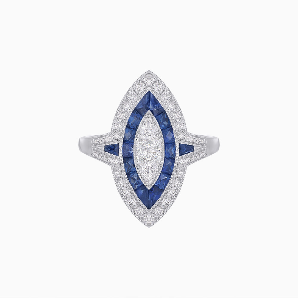 Art Deco Inspired Marquise Illusion-Set Double Halo Ring