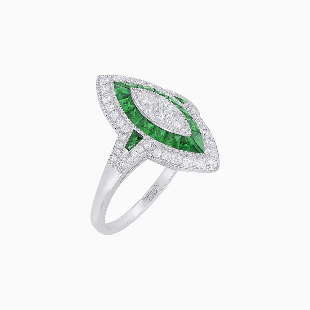 Art Deco Inspired Marquise Illusion-Set Double Halo Ring