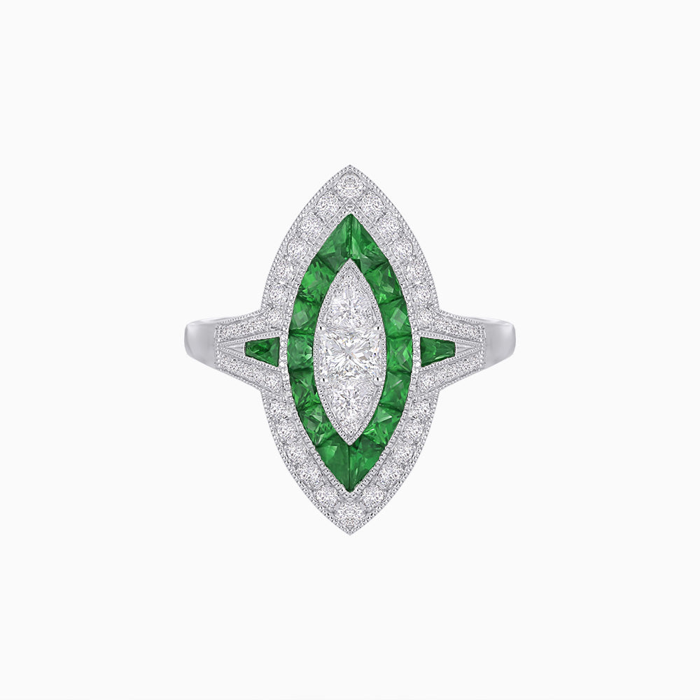 Art Deco Inspired Marquise Illusion-Set Double Halo Ring