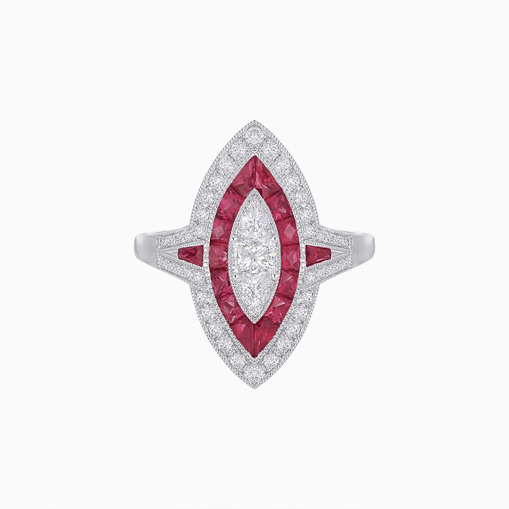 Art Deco Inspired Marquise Illusion-Set Double Halo Ring
