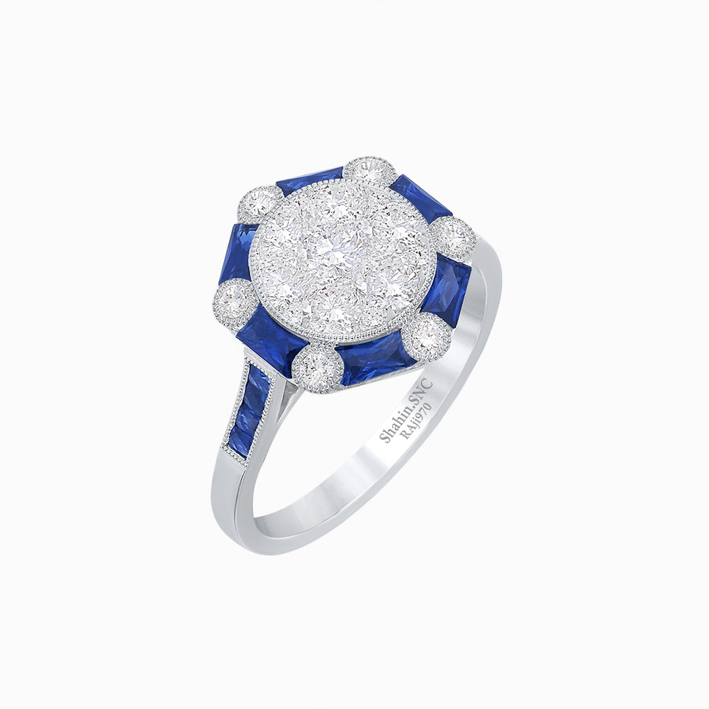 Art Deco Inspired Hexagon Halo Ring In Illusion Setting