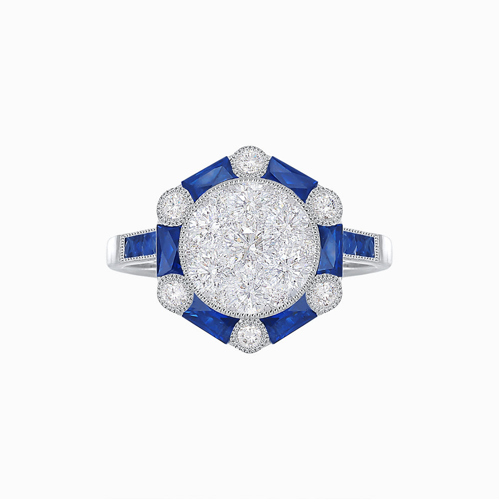 Art Deco Inspired Hexagon Halo Ring In Illusion Setting