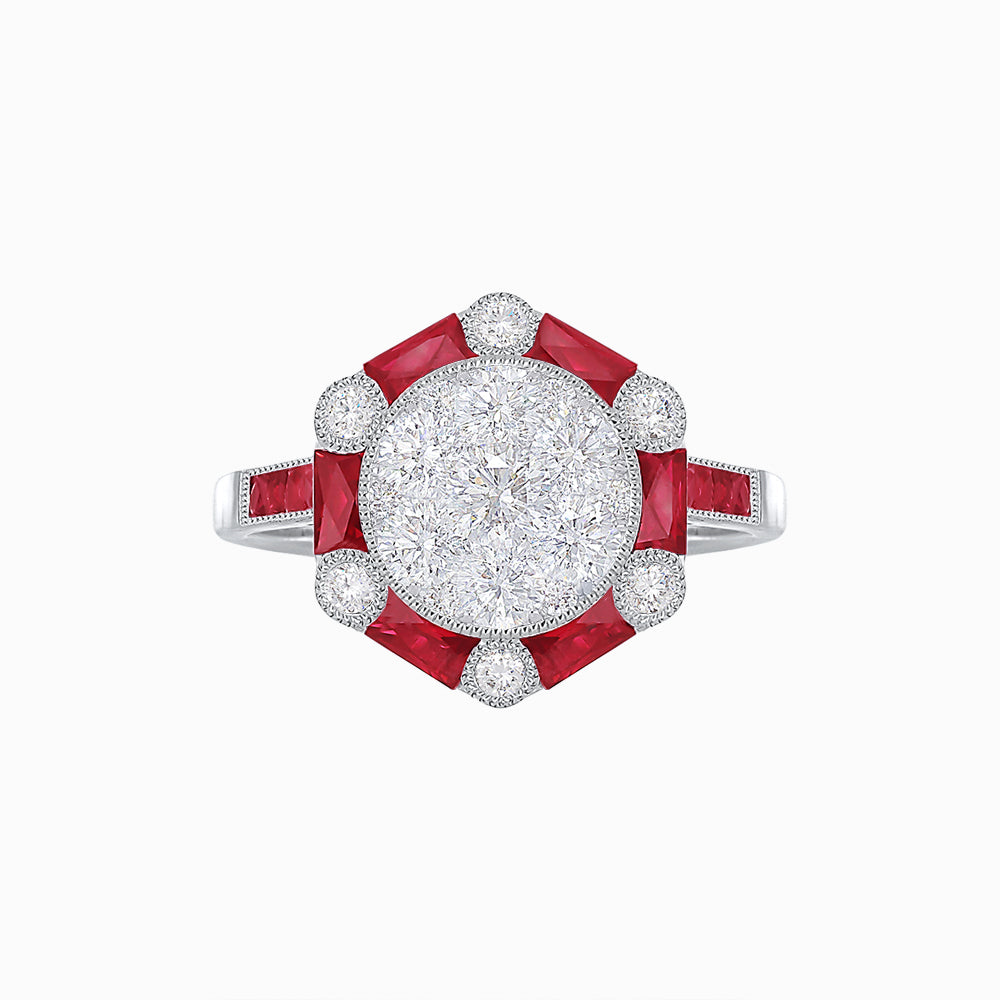 Art Deco Inspired Hexagon Halo Ring In Illusion Setting