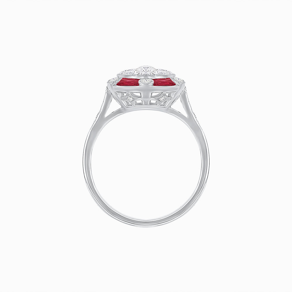 Art Deco Inspired Hexagon Halo Ring In Illusion Setting