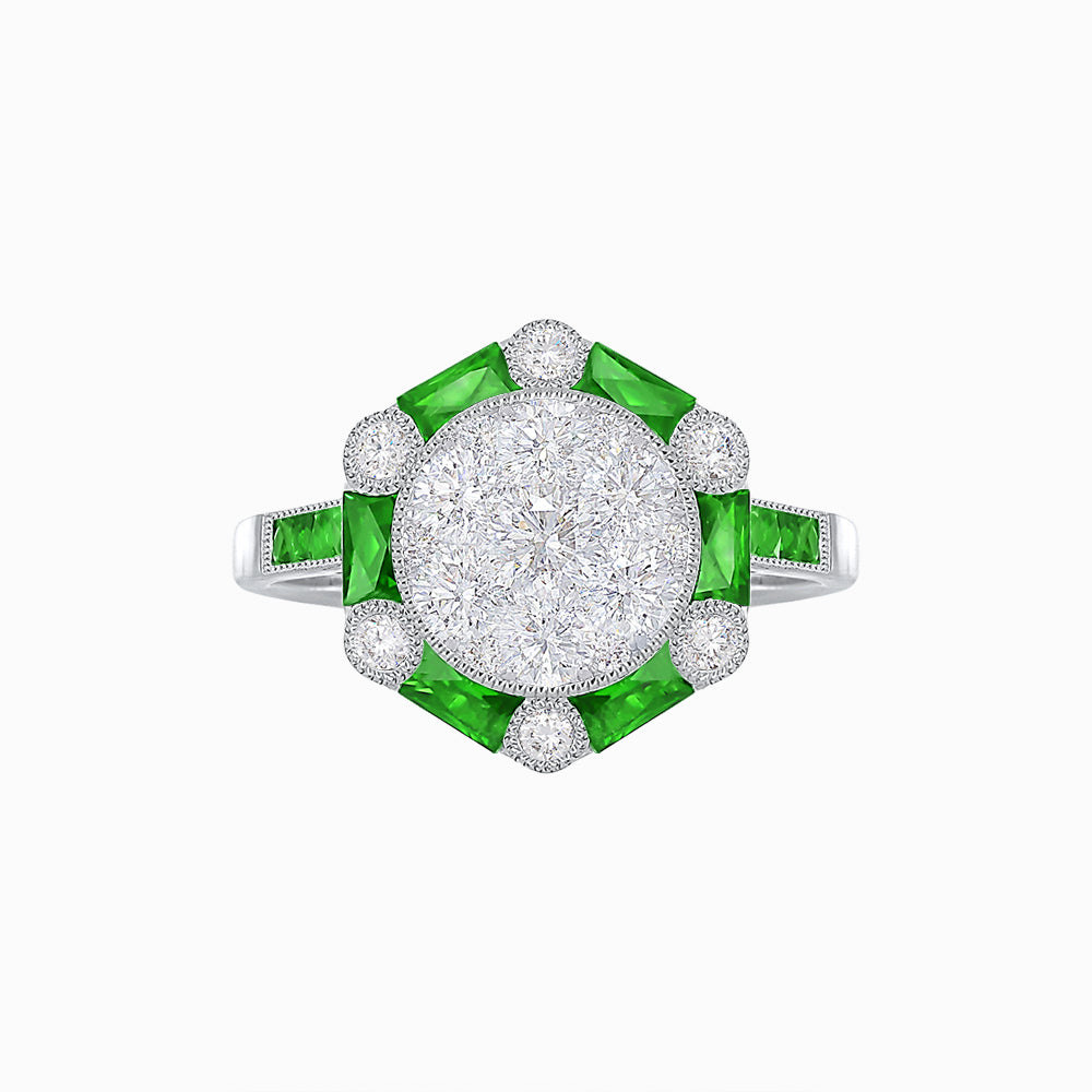 Art Deco Inspired Hexagon Halo Ring In Illusion Setting