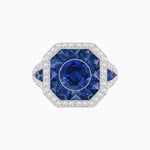 Load image into Gallery viewer, Art Deco Inspired Round Center Octagonal Calibré-Cut Halo Engagement Ring