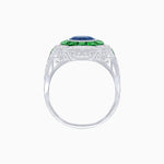 Load image into Gallery viewer, Art Deco Inspired Round Center Octagonal Calibré-Cut Halo Engagement Ring