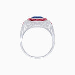 Load image into Gallery viewer, Art Deco Inspired Round Center Octagonal Calibré-Cut Halo Engagement Ring