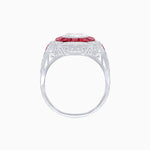 Load image into Gallery viewer, Art Deco Inspired Round Center Octagonal Calibré-Cut Halo Engagement Ring