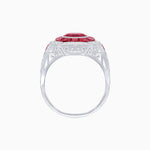 Load image into Gallery viewer, Art Deco Inspired Round Center Octagonal Calibré-Cut Halo Engagement Ring