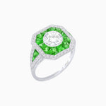 Load image into Gallery viewer, Art Deco Inspired Round Center Octagonal Calibré-Cut Halo Engagement Ring