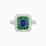 Load image into Gallery viewer, Art Deco Inspired Emerald Cut Halo Ring with Calibré Gems