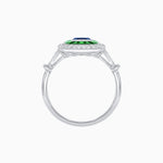 Load image into Gallery viewer, Art Deco Inspired Emerald Cut Halo Ring with Calibré Gems