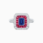 Load image into Gallery viewer, Art Deco Inspired Emerald Cut Halo Ring with Calibré Gems