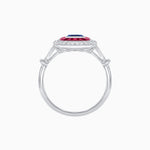 Load image into Gallery viewer, Art Deco Inspired Emerald Cut Halo Ring with Calibré Gems