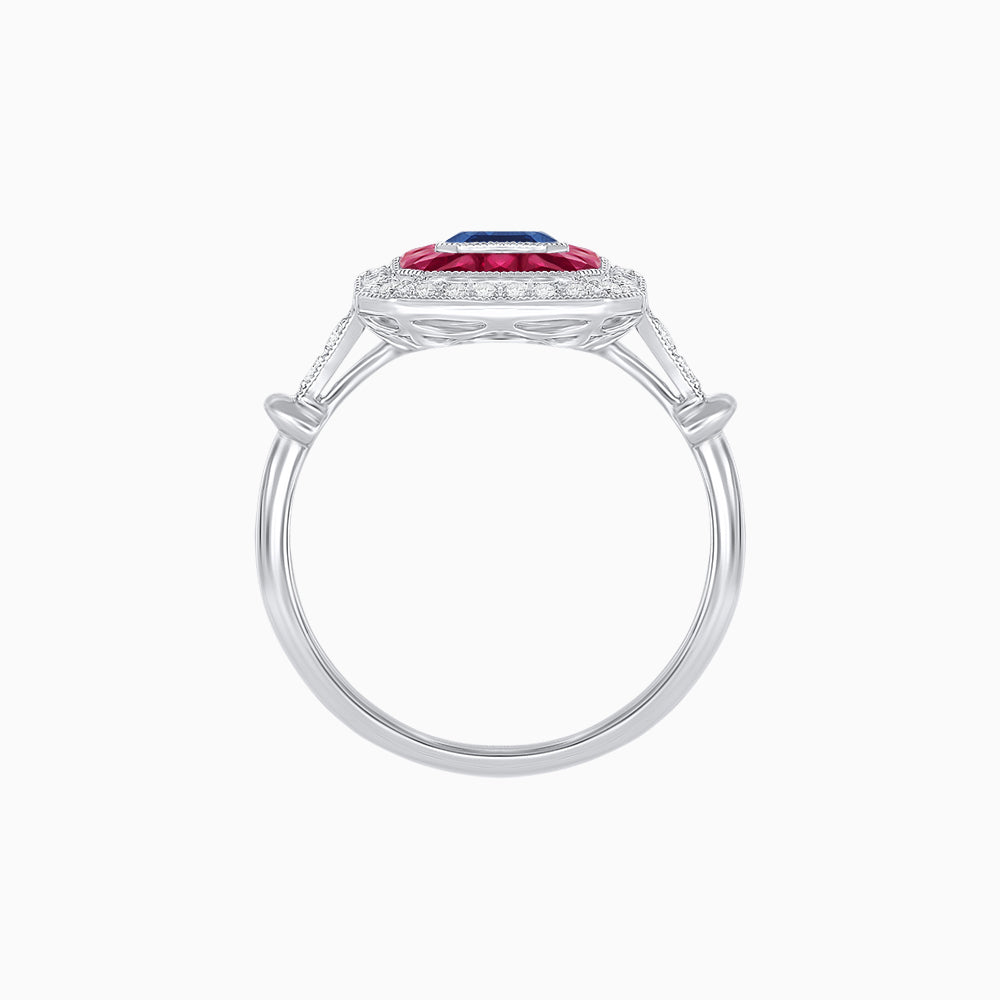 Art Deco Inspired Emerald Cut Halo Ring with Calibré Gems
