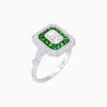 Load image into Gallery viewer, Art Deco Inspired Emerald Cut Halo Ring with Calibré Gems
