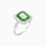 Load image into Gallery viewer, Art Deco Inspired Emerald Cut Halo Ring with Calibré Gems