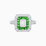 Load image into Gallery viewer, Art Deco Inspired Emerald Cut Halo Ring with Calibré Gems
