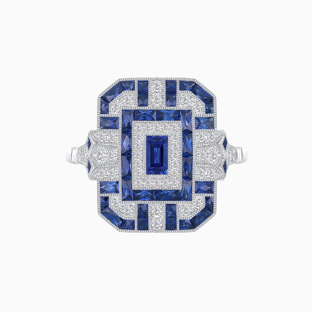Art Deco Inspired Emerald Cut Ring with Diamonds and Gemstones