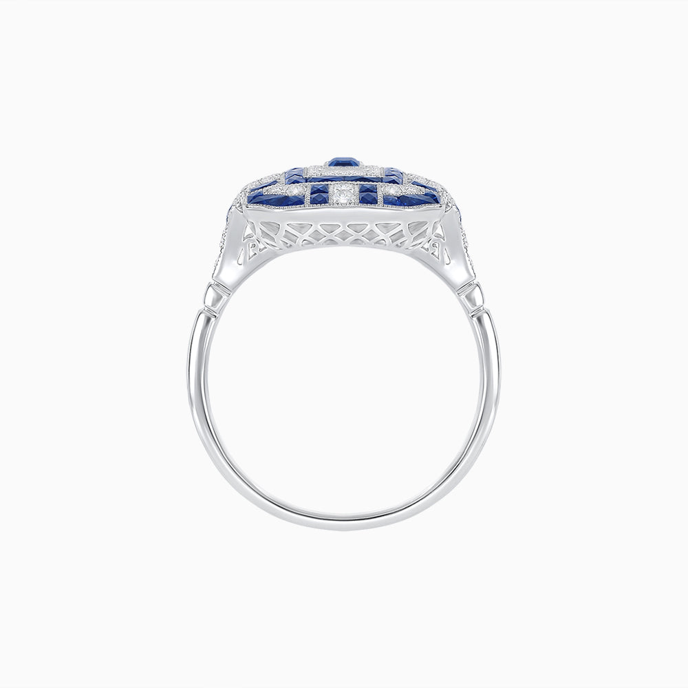 Art Deco Inspired Emerald Cut Ring with Diamonds and Gemstones