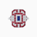Load image into Gallery viewer, Art Deco Inspired Emerald Cut Ring with Diamonds and Gemstones