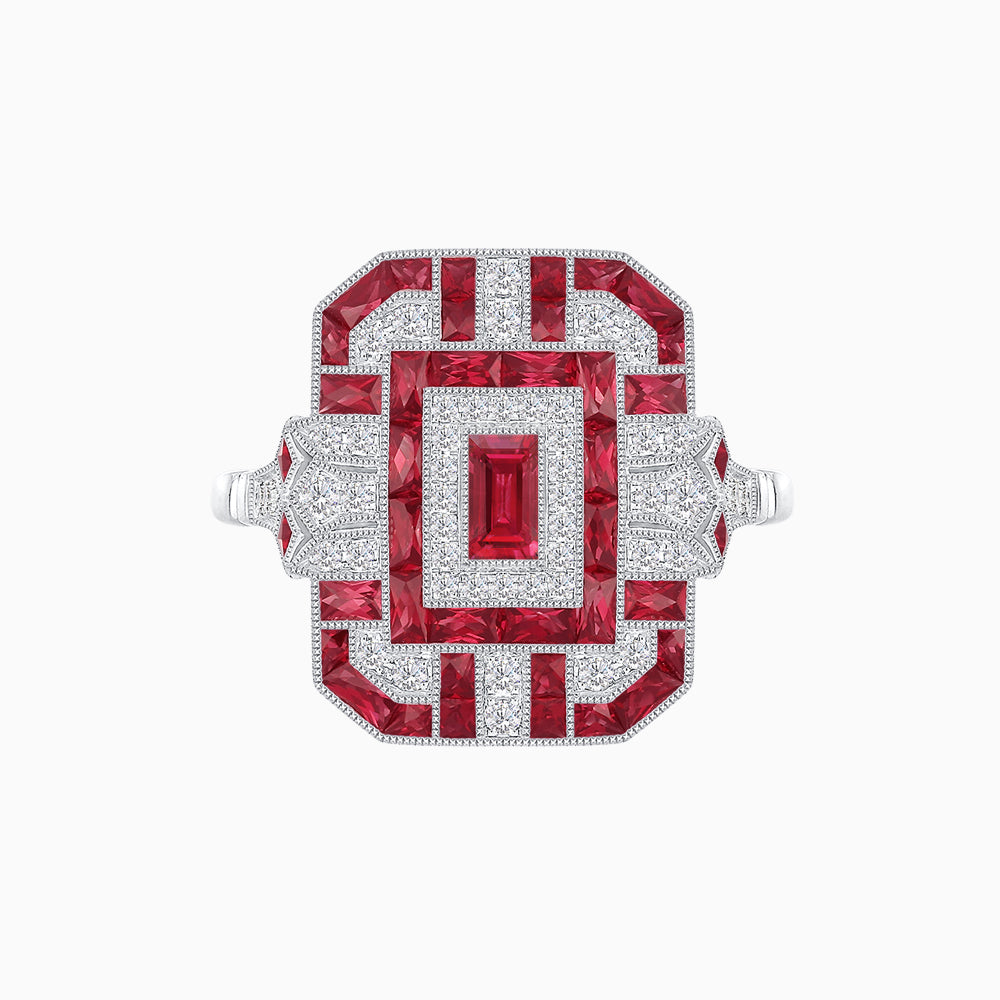Art Deco Inspired Emerald Cut Ring with Diamonds and Gemstones