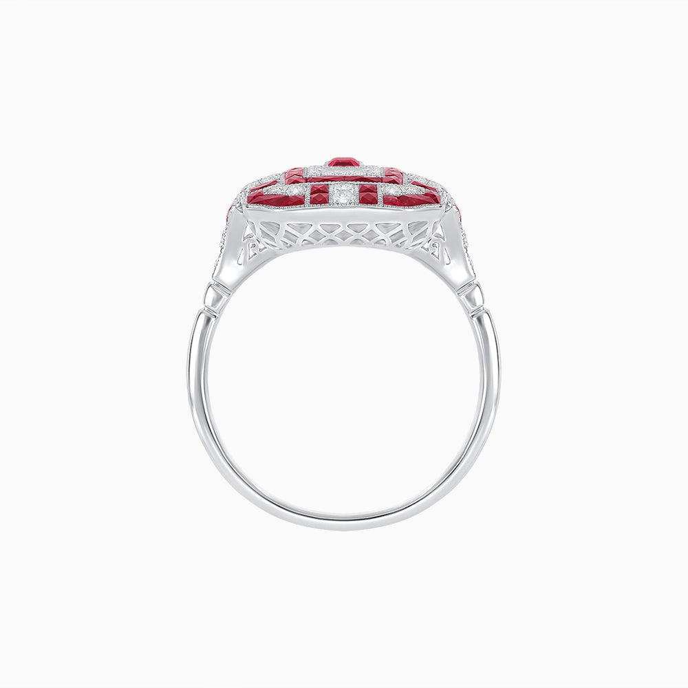 Art Deco Inspired Emerald Cut Ring with Diamonds and Gemstones