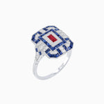 Load image into Gallery viewer, Art Deco Inspired Emerald Cut Ring with Diamonds and Gemstones