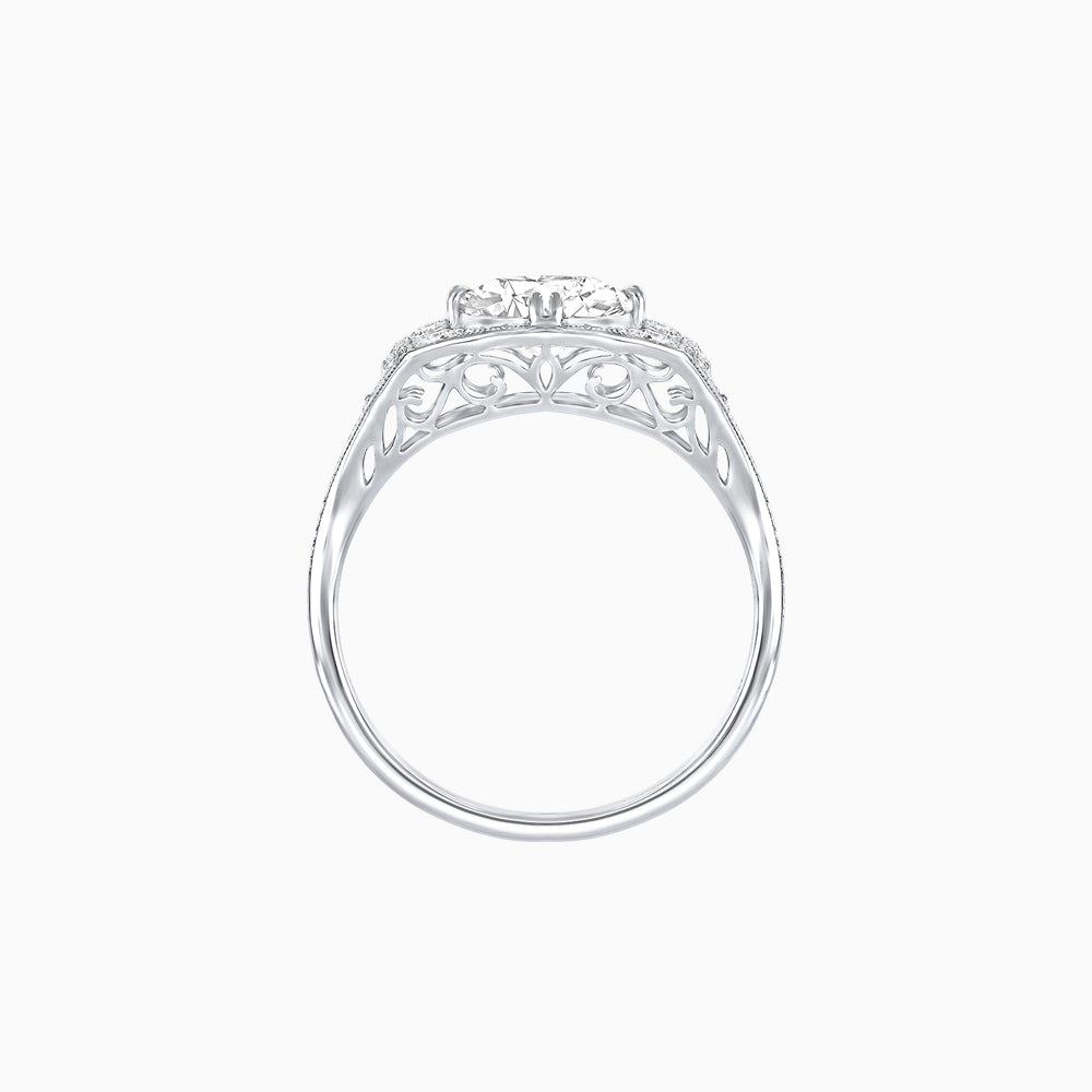 Vintage-Inspired Cushion Cut Ring with Diamond Accents and Hand-Engraved Details