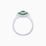 Load image into Gallery viewer, Art Deco Inspired Oval Cut Center Ring with Calibré-Cut Gemstone Navette Halo