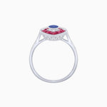 Load image into Gallery viewer, Art Deco Inspired Oval Cut Center Ring with Calibré-Cut Gemstone Navette Halo