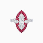 Load image into Gallery viewer, Art Deco Inspired Oval Cut Center Ring with Calibré-Cut Gemstone Navette Halo