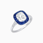 Load image into Gallery viewer, Art Deco Cushion Cut Ring with French-Cut Gemstone Halo and Diamond Accents