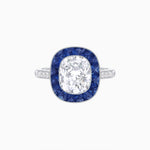 Load image into Gallery viewer, Art Deco Cushion Cut Ring with French-Cut Gemstone Halo and Diamond Accents