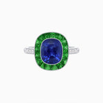Load image into Gallery viewer, Art Deco Cushion Cut Ring with French-Cut Gemstone Halo and Diamond Accents