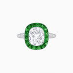 Load image into Gallery viewer, Art Deco Cushion Cut Ring with French-Cut Gemstone Halo and Diamond Accents