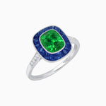Load image into Gallery viewer, Art Deco Cushion Cut Ring with French-Cut Gemstone Halo and Diamond Accents