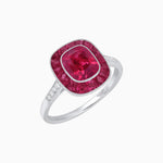 Load image into Gallery viewer, Art Deco Cushion Cut Ring with French-Cut Gemstone Halo and Diamond Accents