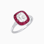 Load image into Gallery viewer, Art Deco Cushion Cut Ring with French-Cut Gemstone Halo and Diamond Accents